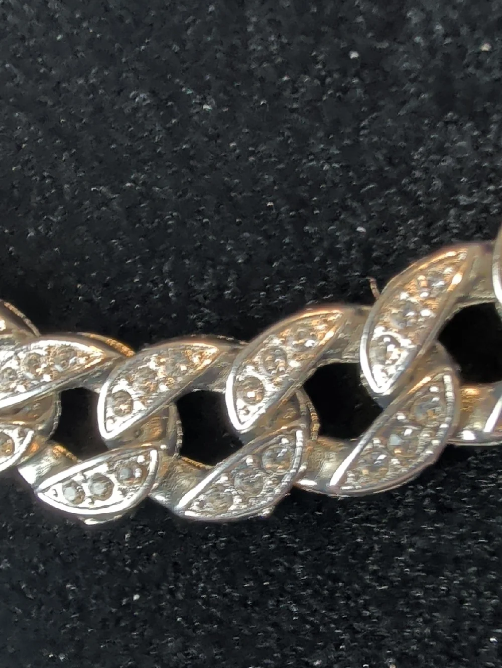 Y2K Rhinestone Cuban Link Necklace Silver Tone Glam Chain Pavé Crystal Detail